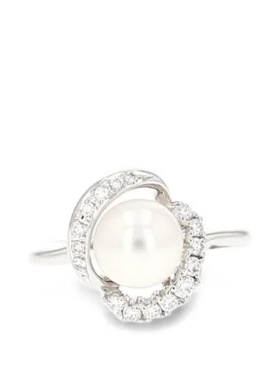 Pre-owned Tasaki 2000s Pearl And Diamond Ring In Silver