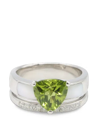 Pre-owned Tasaki 2010s Peridot Diamond Ring In Silver