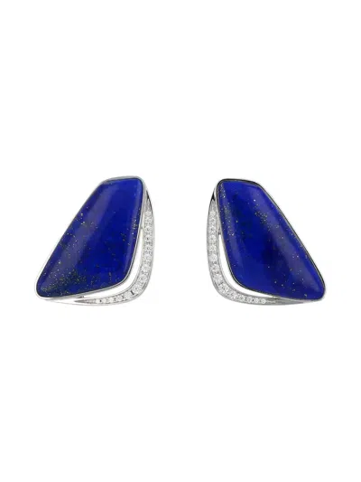 Pre-owned Tasaki 2010s White Gold Lapis Lazuli And Diamond Earrings