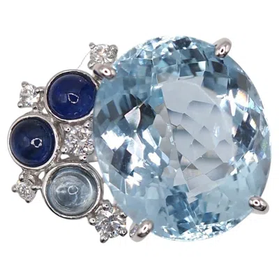 Pre-owned Tasaki 9.61 Carat Aquamarine Diamond 18k White Gold Ring