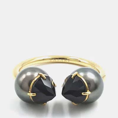 Pre-owned Tasaki Dasaki Refined Rebellion 18k Yellow Gold Pearl Ring Eu 53