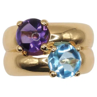 Pre-owned Tasaki K18 Gold Amethyst Blue Topaz Sculptural Cocktail Ring In Purple