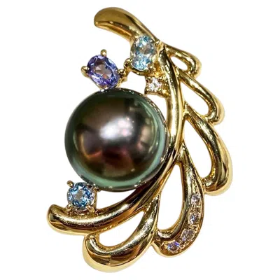 Pre-owned Tasaki ?lustre Arc? Peacock Tahitian Pearl Diamond & Gemstone Pendant In Multiple