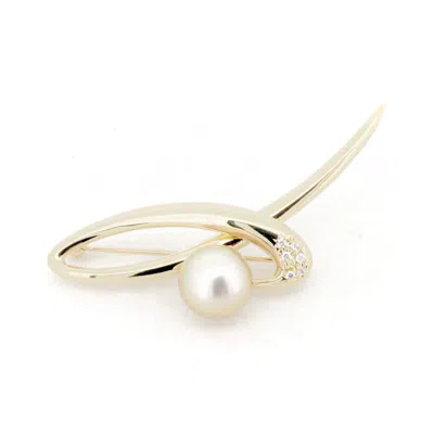 Tasaki Pearl Diamond Au750 Brooch In Gold
