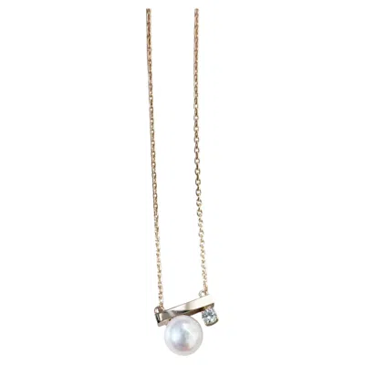 Pre-owned Tasaki "petit" Balanc Eakoya Pearl 0.07ct Diamond 18kt Gold Class Necklace In Multi