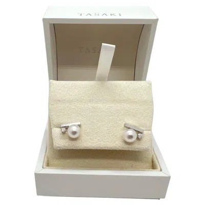 Pre-owned Tasaki Petit Balance Class Akoya Pearl Diamond 18k White Gold Earrings