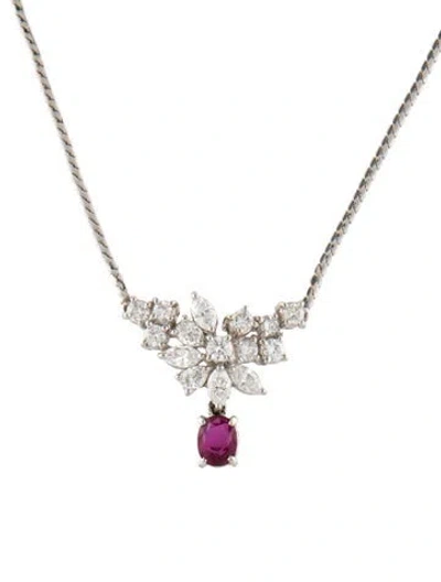 Pre-owned Tasaki Platinum 1.28ctw Diamond & Ruby Pendant Necklace, 16" In Multi