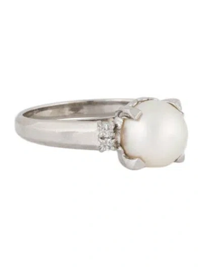 Pre-owned Tasaki Platinum Pearl & Diamond Cocktail Ring In Multi