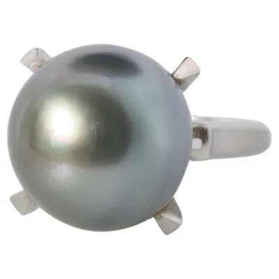 Pre-owned Tasaki Ring. Genuine Platinum Tahitian Pearl Solitaire. Pt900 Large Tahitian. In Multi