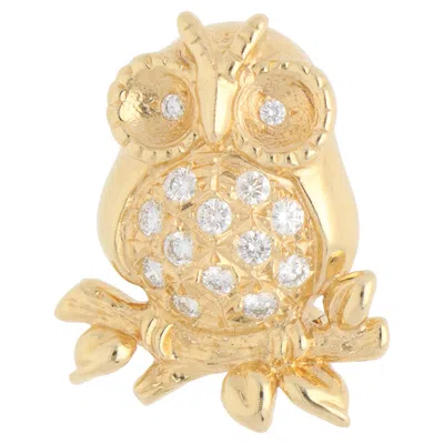 Pre-owned Tasaki Vintage  Diamond Owl Brooch In Yellow Gold