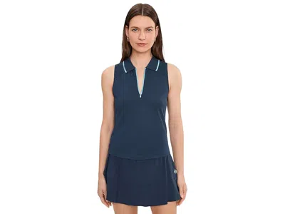 Tasc Performance Sleeveless Fitted Pique Polo In Blue