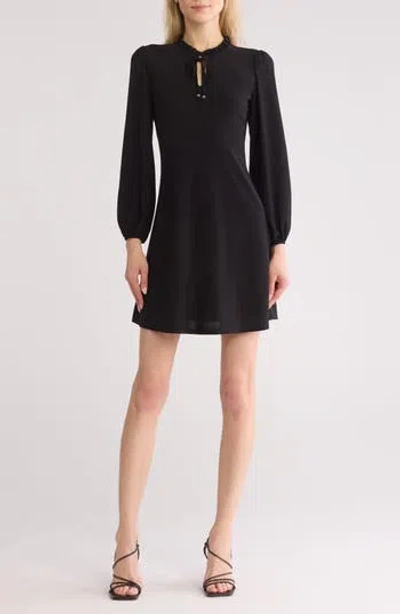Tash And Sophie Balloon Sleeve Neck Tie Dress In Multi