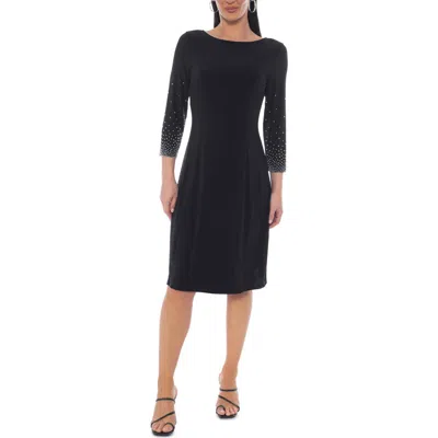 Tash And Sophie Beaded Three-quarter Sleeve A-line Dress In Black