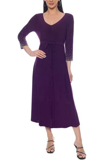 Tash And Sophie Beaded V-neck Dress In Purple