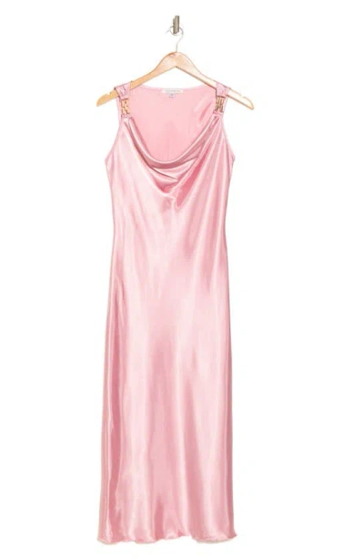 Tash And Sophie Chain Strap Cowl Neck Satin Midi Dress In Pink