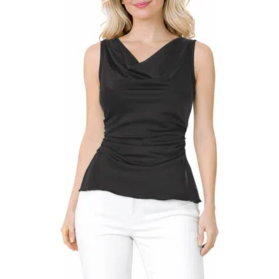 Tash And Sophie Crushed Satin Cowl Neck Top In Black