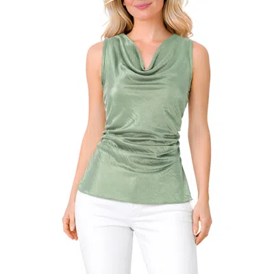 Tash And Sophie Crushed Satin Cowl Neck Top In Green