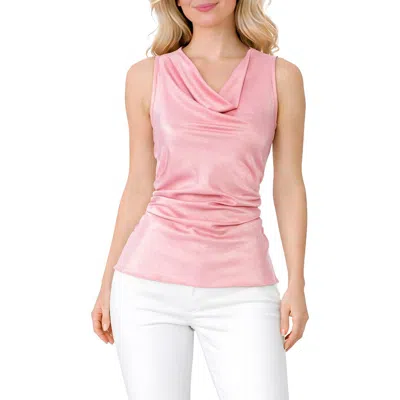 Tash And Sophie Crushed Satin Cowl Neck Top In Pink