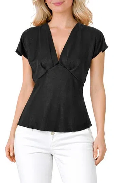 Tash And Sophie Crushed Satin V-neck Top In Black