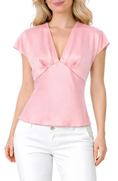 Tash And Sophie Crushed Satin V-neck Top In Pink
