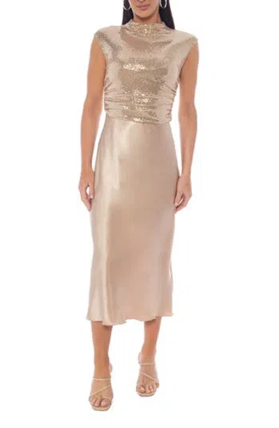 Tash And Sophie Disco Dot Sequin & Satin Midi Dress In Neutral