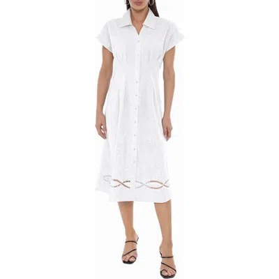 Tash And Sophie Embroidered Short Sleeve Midi Shirtdress In White