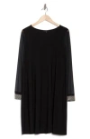 Tash And Sophie Faux Pearl Cuff Long Sleeve Shift Dress In Black/silver