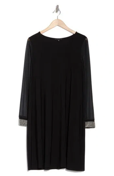 Tash And Sophie Faux Pearl Cuff Long Sleeve Shift Dress In Black/silver