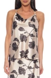 Tash And Sophie Floral Chain Strap Satin Top In Black
