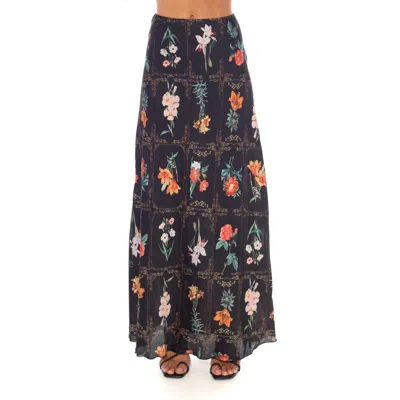 Tash And Sophie Floral Satin Maxi Skirt In Multi