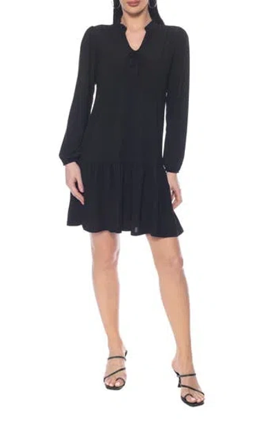 Tash And Sophie Flounce Long Sleeve Dress In Black