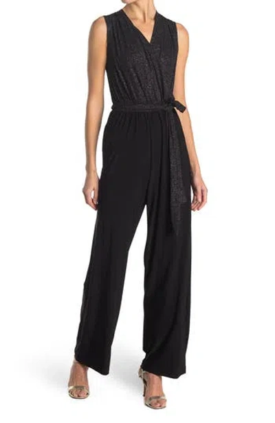 Tash And Sophie Jersey Jumpsuit Glitter Top In Black