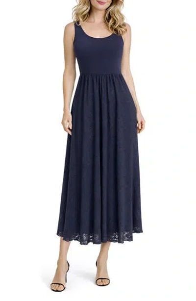 Tash And Sophie Knit Bodice Midi Dress In Blue