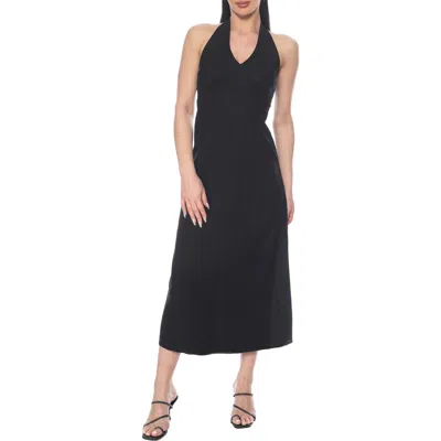 Tash And Sophie Linen Blend Halter Maxi Dress In Black