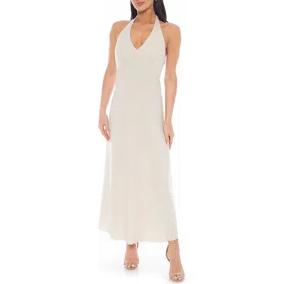 Tash And Sophie Linen Blend Halter Maxi Dress In Brown