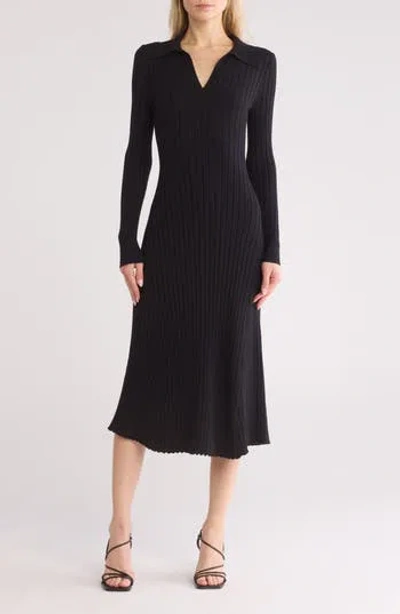 Tash And Sophie Long Sleeve A-line Sweater Dress In Black