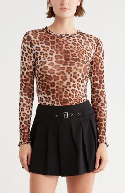 Tash And Sophie Long Sleeve Powermesh Top In Brown