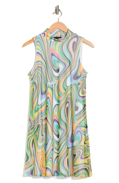 Tash And Sophie Mesh Swing Dress In Green Multi