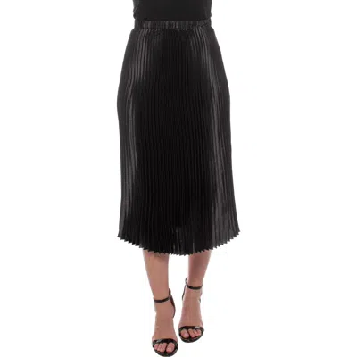 Tash And Sophie Pleated Satin Midi Skirt In Black
