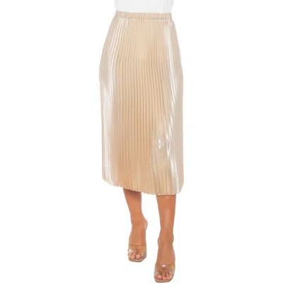 Tash And Sophie Pleated Satin Midi Skirt In Gold