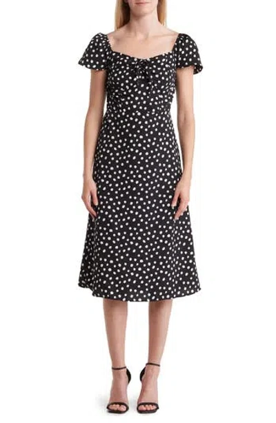 Tash And Sophie Polka Dot Sweetheart Neck Dress In Black/white