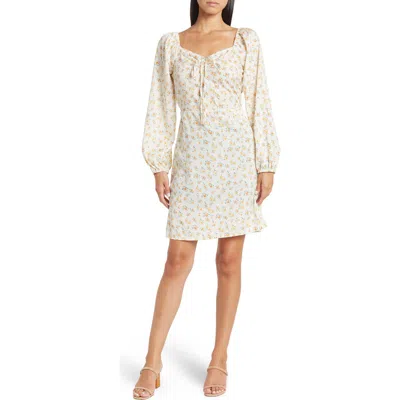 Tash And Sophie Printed Long Puff Sleeve A-line Dress In Ivory/multi