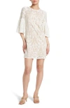 Tash And Sophie Quarter Wide Sleeve Lace Dress In Ivory/nude