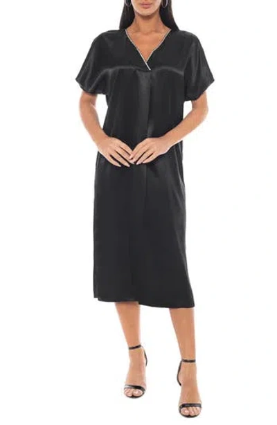 Tash And Sophie Rhinestone Embellished Satin Caftan Dress In Black