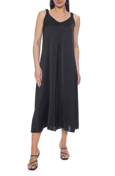 Tash And Sophie Ruched Strap V-neck Midi Dress In Black
