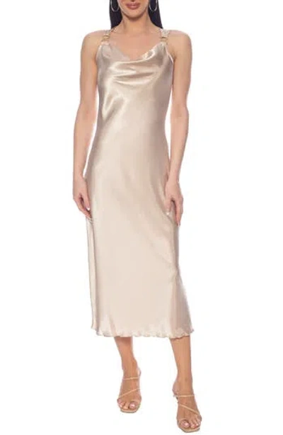 Tash And Sophie Satin Cowl Neck Dress In Neutral