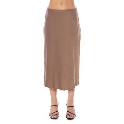 Tash And Sophie Satin Midi Skirt In Brown