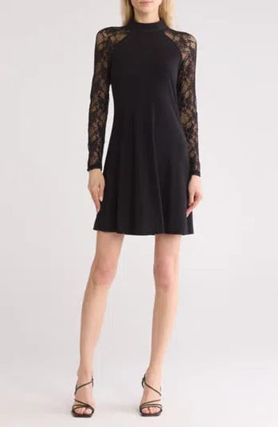 Tash And Sophie Sheer Long Sleeve Lace Dress In Black