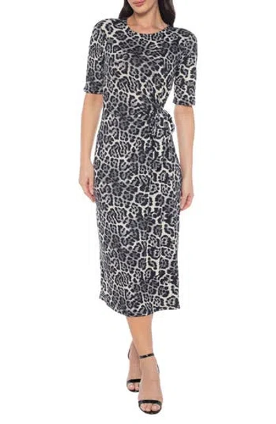 Tash And Sophie Short Sleeve Side Tie Midi Dress In Black