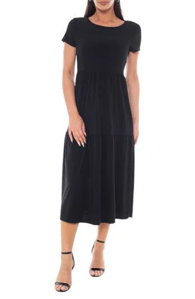 Tash And Sophie Short Sleeve Tiered Midi Dress In Black